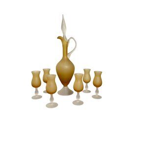 Vintage MCM Italian Empoli Carlo Moretti Satinato Frosted Amber Glass Decanter S